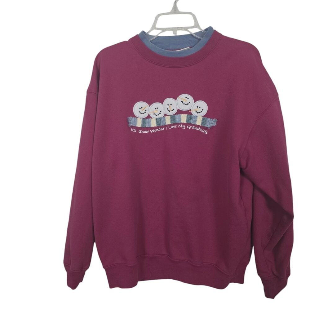Vintage Christmas Snowman Grandma Sweatshirt Red Cozy Grannycore Cottagecore L - Picture 2 of 13